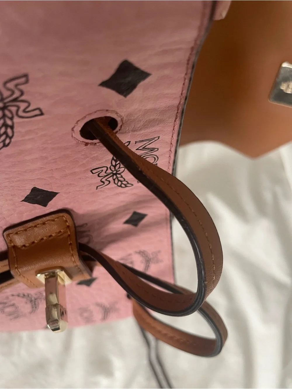 MCM MFO Colorblock Pink Coated Canvas with Tan Leather Backpack